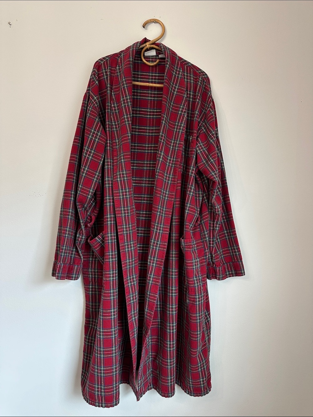 L.L. Bean Red Plaid Open-Front Cape Robe
